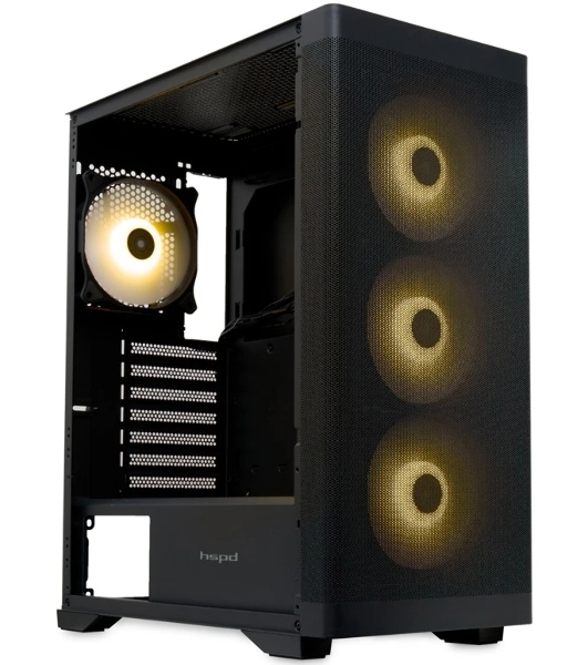 Компьютерный корпус HSPD M520, Mesh Mid Tower, черный, slide TG, 0.45 SPCC, 4x120мм ARGb ATX, mATX, mITX 160/330/184мм 2x2.5', -, 7xPCI 2xUSB-A 3.0, 1xUSB-A 1.0 390x200x449мм