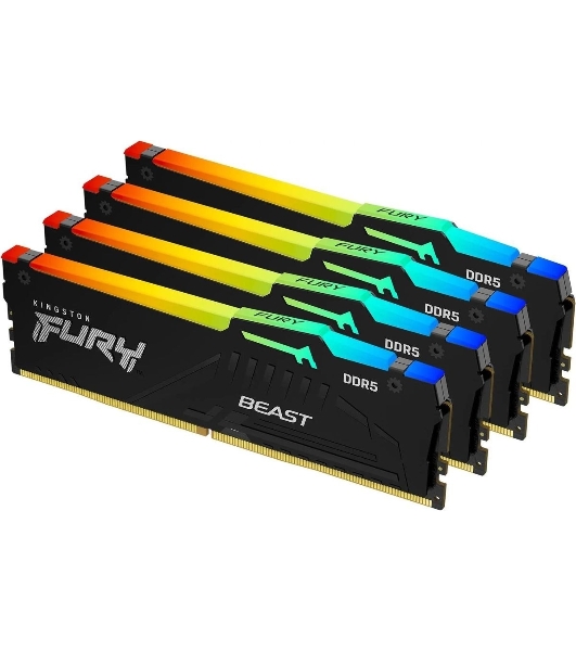 Оперативная память Kingston Fury Beast RGB, DDR5, 64Gb (4x16 GB), 6000 MHz, CL40, радиатор, RGB, черный