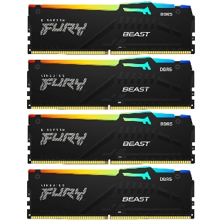 Оперативная память Kingston Fury Beast RGB, DDR5, 64Gb (4x16 GB), 6000 MHz, CL40, радиатор, RGB, черный