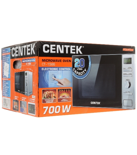 Микроволновая печь Centek CT-1586 серебристый, 20 л, 700 Вт, переключатели - кнопки, поворотный механизм