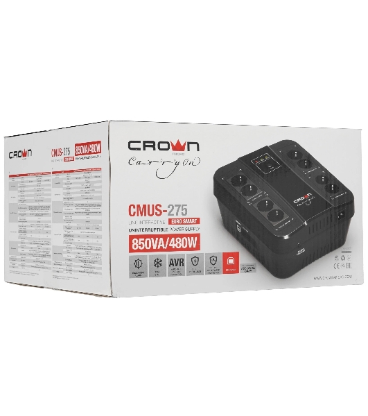 Источник бесперебойного питания CMUS-275 EURO SMART/850 ВА/480 Вт/8 х CEE 7 (евророзетка)