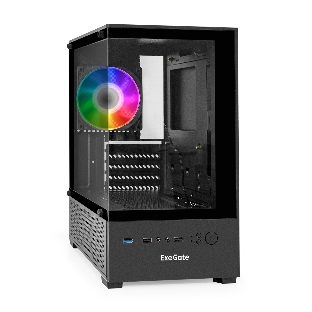 Компьютерный корпус Minitower ExeGate i3 SEA LE-NPX400 (mATX, БП 400NPX, 1*USB+1*USB 3.0, HD аудио, черный, передняя и боковая панели - закаленное стекло)