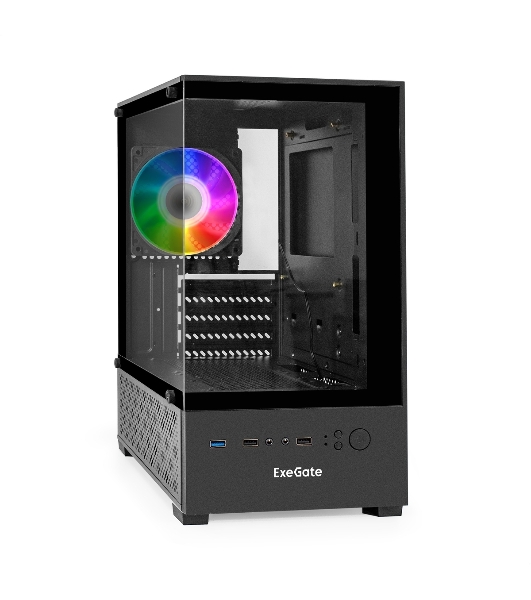 Компьютерный корпус Minitower ExeGate i3 SEA LE-NPX400 (mATX, БП 400NPX, 1*USB+1*USB 3.0, HD аудио, черный, передняя и боковая панели - закаленное стекло)