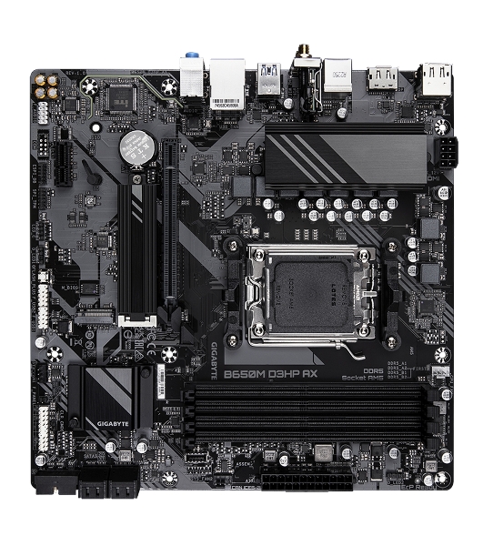 Материнская плата Gigabyte B650M D3HP AX (V1.2), AM5, AMD B650, 4xDDR5, 4xSATA, 2xM.2, 1xPCI-E 4.0 x16, 1xPCI-E 4.0 x1, 3xUSB-A 3.2 Gen 1, 1xUSB-C 3.2 Gen 2, 1x 2.5Gb LAN, 3x3.5 мм, 7.1, Micro-ATX