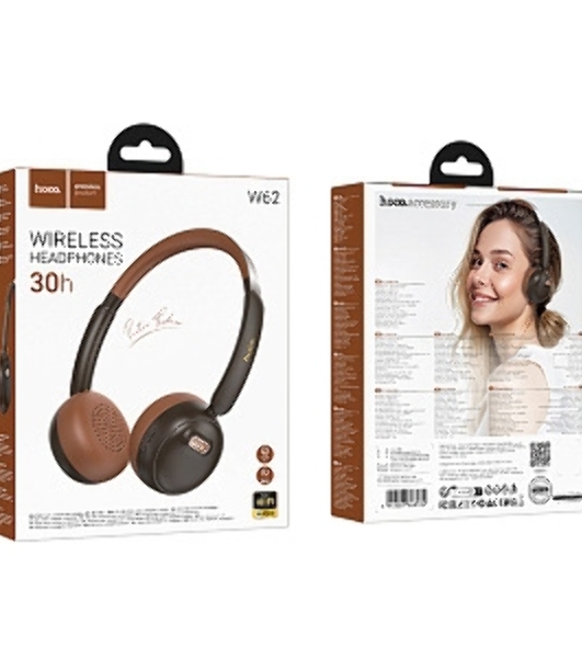 Беспроводные/проводные наушники Hoco W62 коричневый, полноразмерные, Bluetooth + проводной, складная конструкция, до 20 ч.