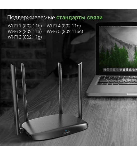 Роутер беспроводной Digma DWR-AC1201 AC1200 10/100BASE-TX черный (упак.:1шт)