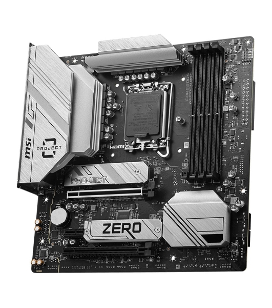 Материнская плата MSI B760M PROJECT ZERO,(Обратное подключение разъемов) LGA 1700, Intel B760, 4xDDR5, 4xSATA, 2xM.2, 1xPCIe 5.0 x16, 1xPCIe 4.0 x4, 1xPCIe x1, 1xHDMI, 1xDP, 3xUSB 3.2 Gen 2, 4xUSB 2.0, 1xUSB 3.2 Gen 2x2, 1x 2.5Gb LAN, 5x3.5 мм, 7.1, mATX