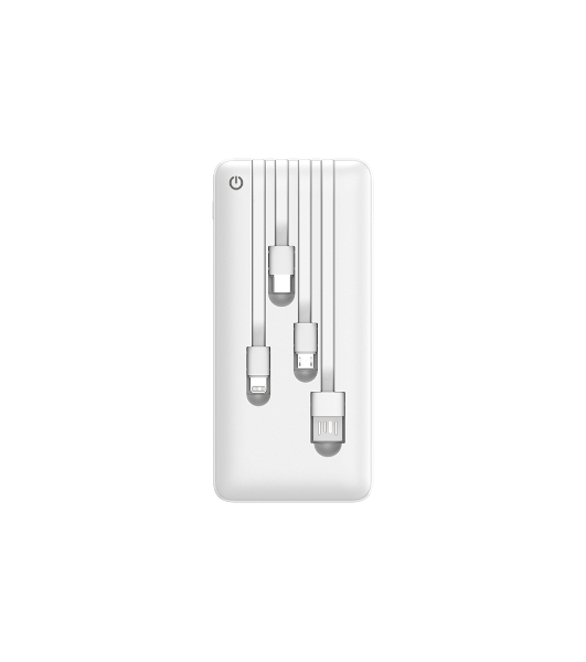 Портативный аккумулятор Powerbank Perfeo ABSOLUTE 10000mah In Micro usb,USB/Out USB,Micro usb,Type-C,Lightning, 2.1А/белый (PF_B4879)