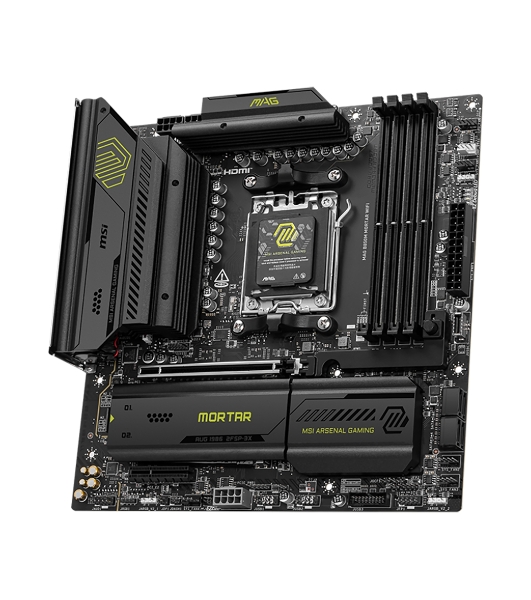 Материнская плата MSI MAG B850M MORTAR WIFI, AM5, AMD B850, 4xDDR5, 4xSATA, 3xM.2, 1xPCIe 5.0 x16, 1xPCIe 4.0 x4, 1xHDMI, 1x5Gb LAN, Wi-Fi 7, Bluetooth 5.4, 1xUSB-C 40Gbps, 1xUSB-C 20Gbps, 5xUSB-A 10Gbps, 2xUSB-A 5Gbps, 4xUSB-A 2.0, 1xS/PDIF, 2x3.5 мм, 7.1, mATX