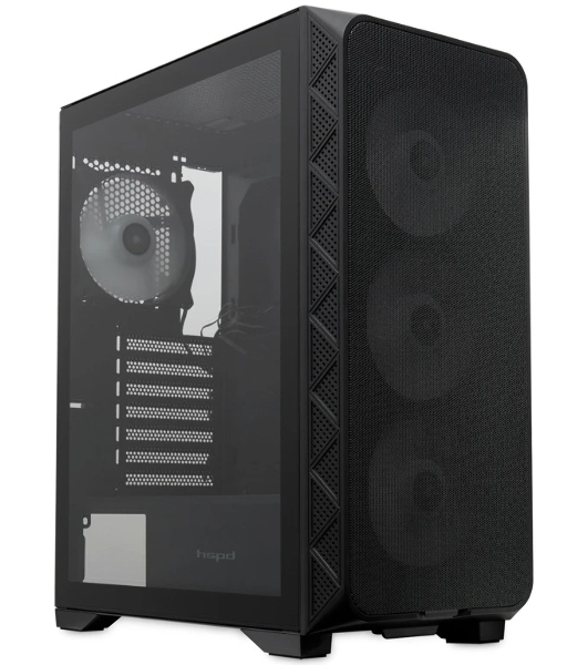 Компьютерный корпус HSPD M521, Mesh Mid Tower, черный, slide TG, 0.45 SPCC, 4x120мм ARGb ATX, mATX, mITX 160/330/184мм 2x2.5', -, 7xPCI 2xUSB-A 3.0, 1xUSB-A 1.0 390x200x449мм