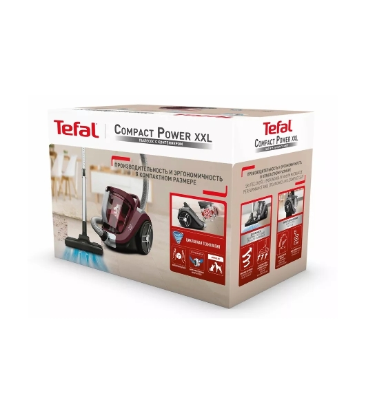 Пылесос Tefal Compact Power XXL TW4873EA малиновый/черный, 550 Вт, уборка сухая, пылесборник контейнер 2.5 л