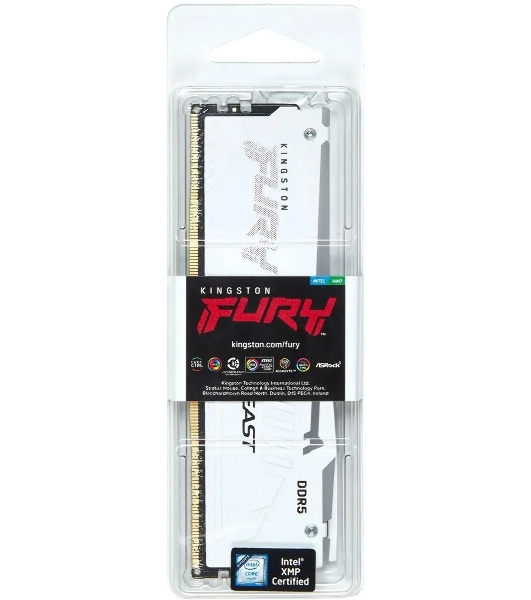 Оперативная память Kingston Fury Beast, DDR5, 32Gb (1x32Gb), 6000MHz, CL36, DIMM, радиатор, RGb, белый
