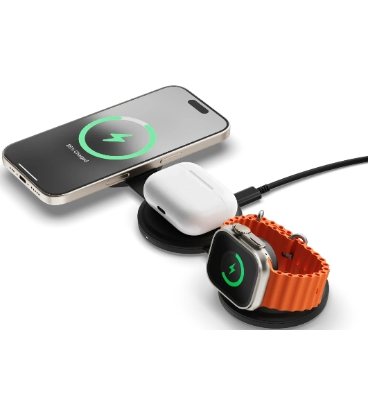 Переносное зарядное устройство Satechi Qi2 OntheGo 3-in-1 Wireless Charger, черный