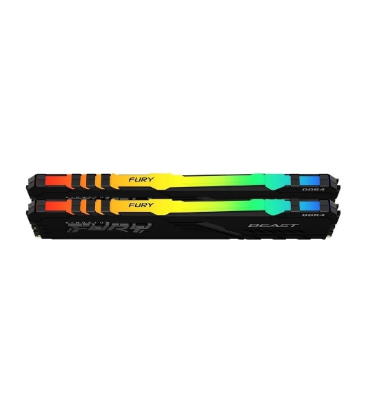 Оперативная память Kingston Fury Beast, DDR4, 16GB (2x8GB), 3200MHz, CL16, DIMM, с радиатором, RGB, черный