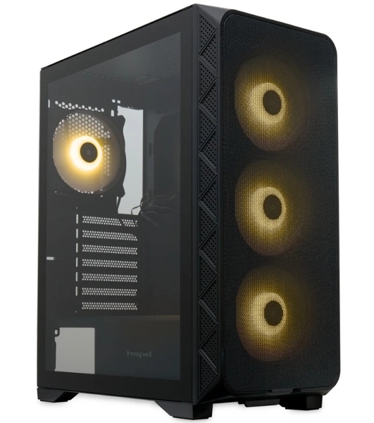 Компьютерный корпус HSPD M521, Mesh Mid Tower, черный, slide TG, 0.45 SPCC, 4x120мм ARGb ATX, mATX, mITX 160/330/184мм 2x2.5', -, 7xPCI 2xUSB-A 3.0, 1xUSB-A 1.0 390x200x449мм