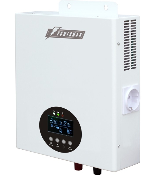 Источник бесперебойного питания ИБП POWERMAN Smart 800 HYBRID, линейно-интерактивный, 800ВА/480Вт, 165-265В, 2 евророзетки, внешняя свинцово-кислотная (AGM, GEL, FB) или LiFePO4 батарея на 12В емкостью от 55Ач (не входит в комплект поставки), ток заряда до 15А, ЖК-дисплей, навесной, 310мм х 270мм х 85мм, 6.6кг.