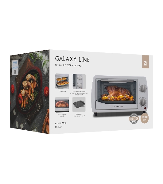 Мини-печь Galaxy Line GL 2626, белый, 10 л, 1000 Вт, таймер на 60 минут, индикатор работы, автоотключение