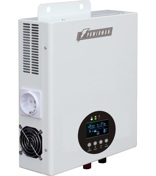 Источник бесперебойного питания ИБП POWERMAN Smart 800 HYBRID, линейно-интерактивный, 800ВА/480Вт, 165-265В, 2 евророзетки, внешняя свинцово-кислотная (AGM, GEL, FB) или LiFePO4 батарея на 12В емкостью от 55Ач (не входит в комплект поставки), ток заряда до 15А, ЖК-дисплей, навесной, 310мм х 270мм х 85мм, 6.6кг.