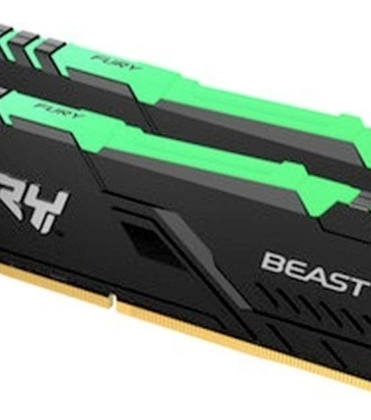 Оперативная память Kingston Fury Beast, DDR4, 16GB (2x8GB), 3200MHz, CL16, DIMM, с радиатором, RGB, черный