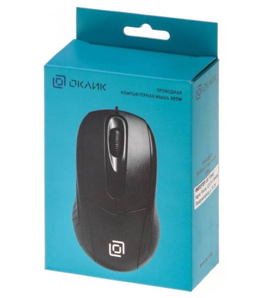 Мышь проводная Oklick 305M черный, 1000 dpi, USB, кнопки - 3