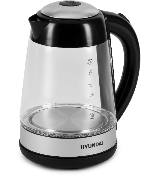 Чайник электрический Hyundai HYK-G3803 1.7 л, 2200 Вт, черный/серебристый (корпус: стекло)