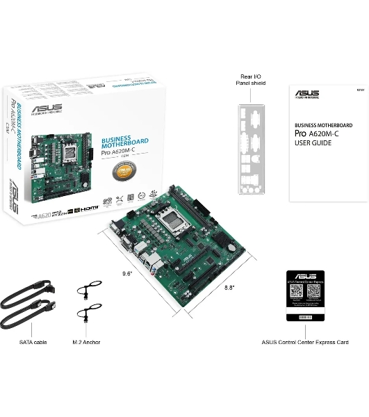 Материнская плата ASUS Pro A620M-C-CSM, AM5, AMD A620, 2xDDR5, 4xSATA, 2xM.2 PCIe 4.0 x4, 1xPCIe 4.0 x16, 2xPCIe x1, 1xRJ45 1GbE, 1xUSB 3.2 Gen 2, 3xUSB 2.0, 1xUSB-C 3.2 Gen 2, 1xDVI-D, 1xDP, 1xHDMI, 1xVGA, 3x3.5 мм, 7.1, mATX