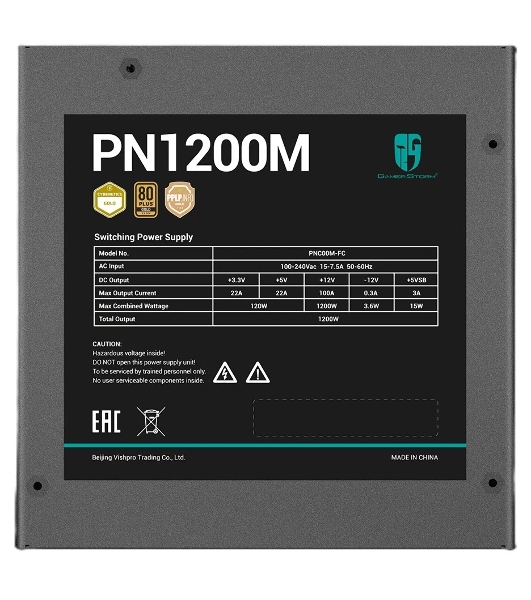 Блок питания Deepcool/GamerStorm PN1200M, 1200Вт, 80 PLUS Gold, 135мм, модульный, черный