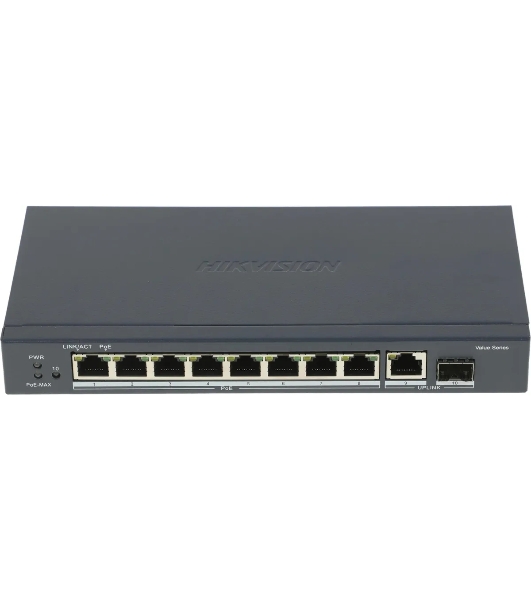 Коммутатор Hikvision DS-3E0510P-E/M(O-STD)(B), 8×1 Гбит/с PoE + 2×1 Гбит/с, неуправляемый