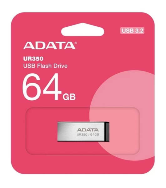 Флешка USB ADATA UR350 (UR350-64G-RSR/BK), 64Gb, USB 3.2, R/W 100/15, серебристый/черный