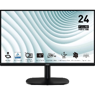 Монитор 23.8' MSI Pro MP245V VA 1920x1080, 100 Гц, 4 мс, 16:9, 300 кд/м², HDMI 1.4b, VGA, 3.5 мм, черный