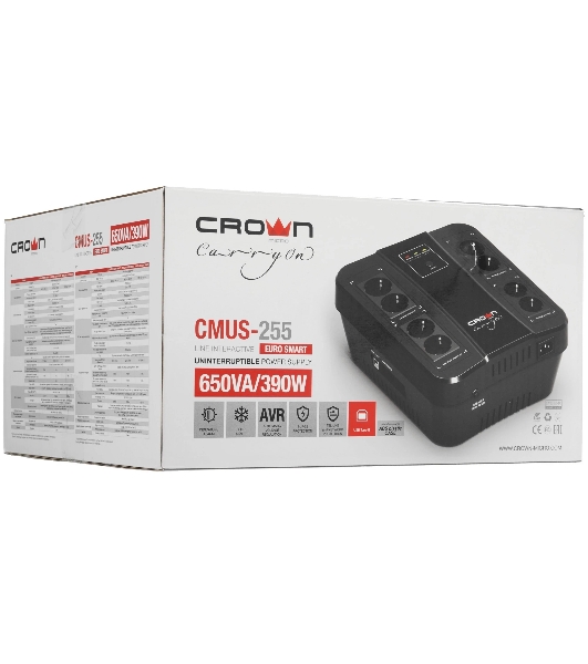 Источник бесперебойного питания CMUS-255 EURO SMART/650 ВА/390 Вт/8 х CEE 7 (евророзетка)