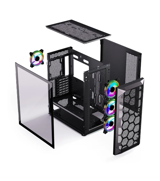 Компьютерный корпус ABR Quantum черный (1хUSB Type-C, 2хUSB 2.0, HD Audio, 4xRGb Fan, ATX, E-ATX)