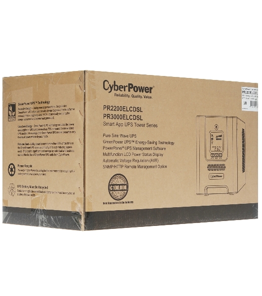 Источник бесперебойного питания CyberPower PR2200ELCDSL/2200 ВА/1980 Вт/USB/RJ-11/RJ-45/1 х IEC 320 C19 (компьютерная), 8 х IEC 320 C13 (компьютерная)