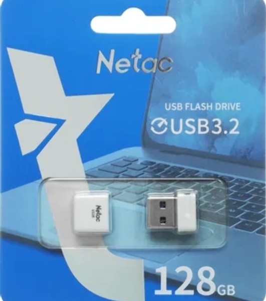 Флешка USB Netac U116 mini (NT03U116N-128G-32WH), 128Gb, USB 3.2, R/W 90/30, белый
