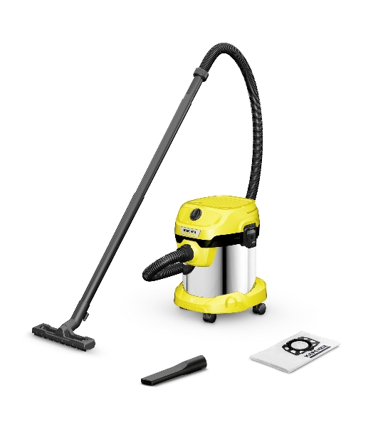 Строительный пылесос Karcher WD 2 Plus S V-15/4/18 желтый, 1000 Вт, уборка сухая/сбор воды, пылесборник мешок/контейнер, 15 л