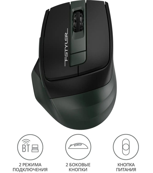 Мышь беспроводная A4Tech Fstyler FB35 зеленый/черный, 2000 dpi, радиоканал, Bluetooth, USB, кнопки - 6