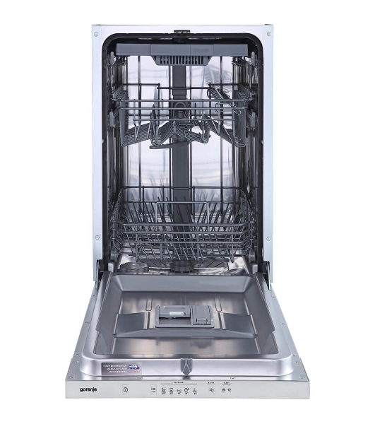 Посудомоечная машина встраиваемая Gorenje GV520D17S, загрузка 10 комплектов, стандартный мотор, регулировка верхней корзины по высоте, 3 корзины, кнопочное управление, звуковой сигнал завершения цикла, автооткрывание дверцы, половинная загрузка, полный AquaStop, энергоэффективность А+++, уровень шума 47 дБ, белый