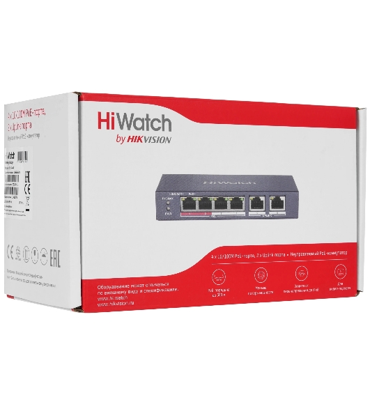 Коммутатор HiWatch DS-S604P, 4×100 Мбит/с PoE + 2×100 Мбит/с, неуправляемый