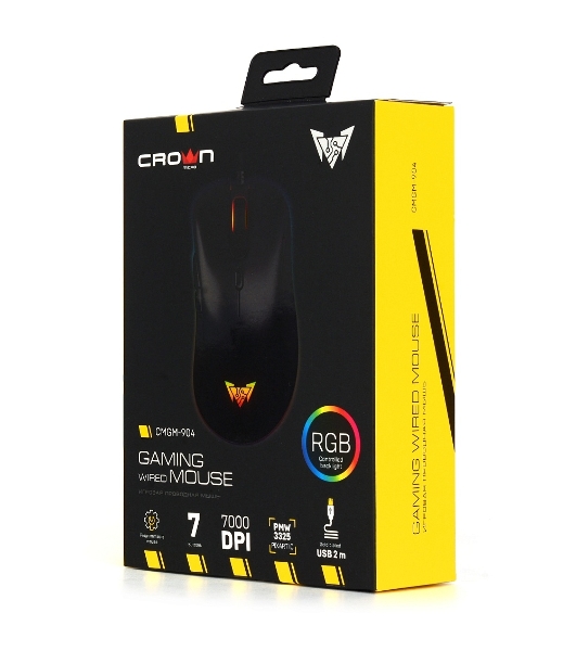 Мышь проводная Crown CMGM-904 черный, 7000 dpi, USB, кнопки - 7