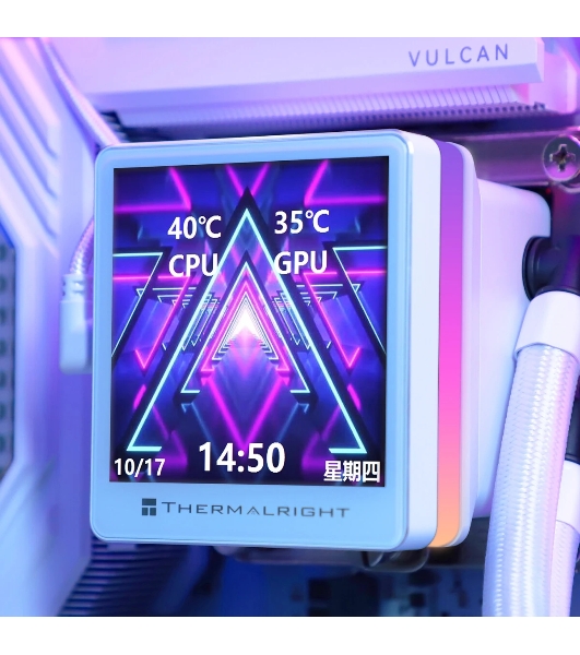 Водяное охлаждение для процессора Thermalright Grand Vision 240 (240mm, LED, White, ARGB/Fans: 2x120mm, 80.45CFM, 29.4dBA, 2150RPM/Pump height 72.5mm, 6400RPM, Rad thickness 27mm/S: 1700, 1200, 1851, 115X, 2011, 2066, AM5, AM4)
