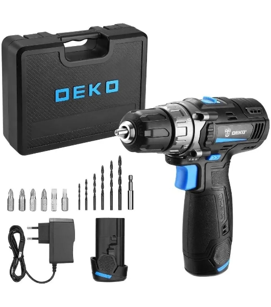 Дрель-шуруповерт Deko DKCD12V PRO, 12 В, 2 Ач, 32 Нм, щеточный