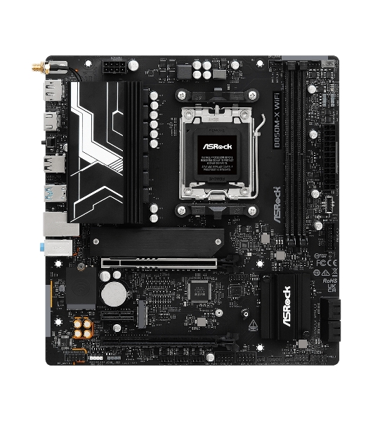 Материнская плата ASROCK B850M-X WIFI R2.0, AM5, AMD B850, 2xDDR5, 4xSATA, 2xM.2, 1xPCIe 5.0 x16, 1xPCIe 4.0 x4, 1xPCIe 3.0 x1, 1xDP, 1xHDMI, 1x2.5Gb LAN, Wi-Fi 6E, BT 5.2, 1xUSB-C 5Gbps, 3xUSB-A 5Gbps, 2xUSB-A 2.0, 3x3.5 мм, 7.1, mATX
