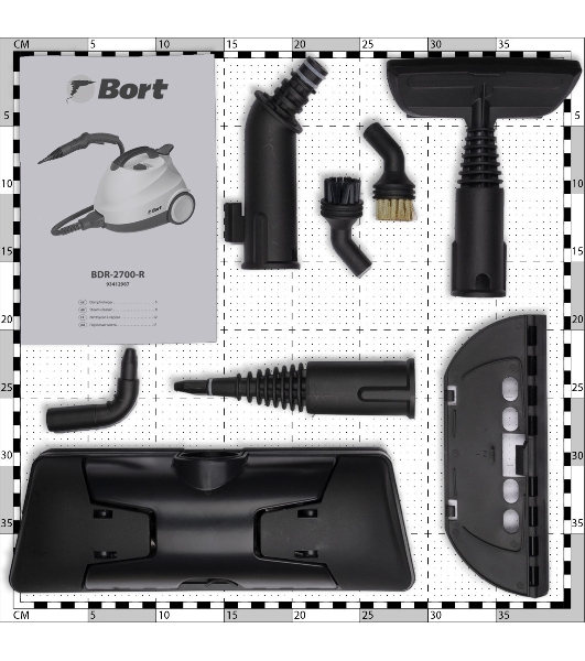 Пароочиститель Bort BDR-2700-R белый, напольный, 2200 Вт, 45 г/мин, 1200 мл