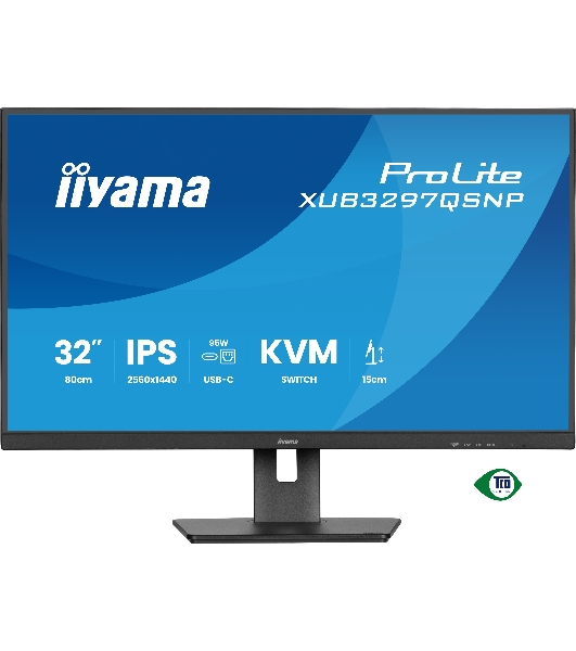 Монитор 32' Iiyama ProLite XUB3297QSNP-B1 IPS QHD, 100 Гц, 1 мс (MPRT), 16:9, 350 кд/м², HDMI 2.0, DP 1.4, USB-C (95 Вт PD), встроенные динамики (2x2.5 Вт), KVM-модуль, поворотная подставка, черный