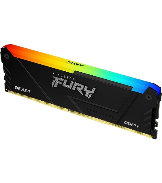 Оперативная память Kingston Fury Beast, DDR4, 8GB (1x8GB), 3200MHz, CL16, DIMM, с радиатором, RGB, черный