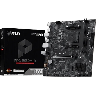 Материнская плата MSI PRO B550M-B, AM4, AMD B550, 2xDDR4 (до 64 ГБ), 4xSATA, 2xM.2 (PCIe 4.0/3.0), 1xPCIe 4.0 x16, 1xPCIe x1, 1xHDMI, 1xDP, 1x1Gb LAN, 4xUSB-A 5Gbps, 2xUSB-A 2.0, 1xPS/2, 3x3.5 мм, 7.1, чёрный, mATX