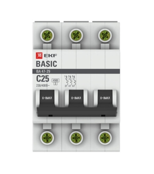 Выключатель автоматический EKF mcb4729-3-25C 3P 25А (C) 4,5кА ВА 47-29 Basic