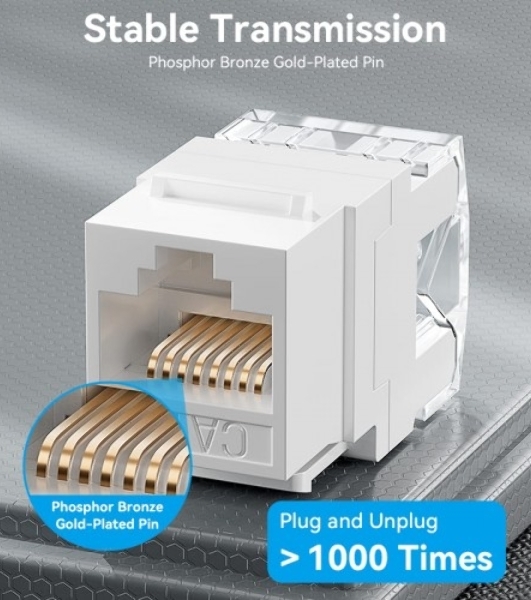 Модуль Vention Keystone Jack Cat.6 неэкранированный 180 градусов белый
