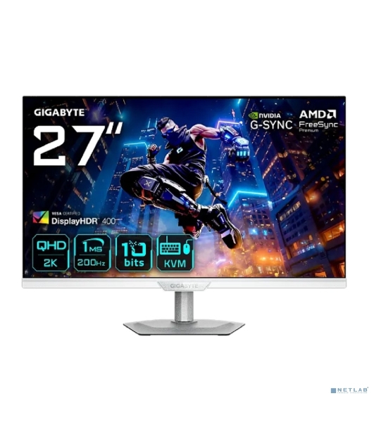 Монитор 27' Gigabyte M27Q2 ICE EK IPS 2560x1440, 200 Гц, 1 мс, 16:9, 350 кд/м², 2xHDMI 2.0, DP 1.4, USB-C (PD 18 Вт), 3.5 Jack, USB Hub (3x USB 3.2), DisplayHDR 400, G-Sync Compatible, белый
