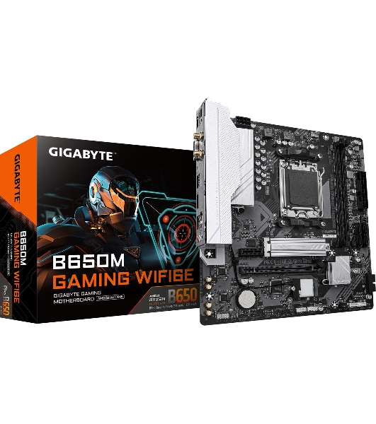 Материнская плата Gigabyte B650M GAMING WIFI6E, AM5, AMD B650, 2xDDR5, 4xSATA, 1xM.2, 1xPCIe 4.0 x16, 1xPCIe 3.0 x1, 1xD-Sub, 1xHDMI (v2.1), 1x2.5Gb LAN, Wi-Fi 6, Bluetooth 5.3, 2xUSB-A 5Gbps, 5xUSB-A 2.0, 3x3.5 мм, 7.1, mATX
